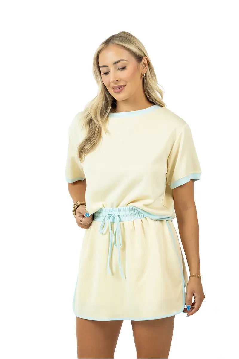 Yellow and Blue Contrast Matching Skirt Set