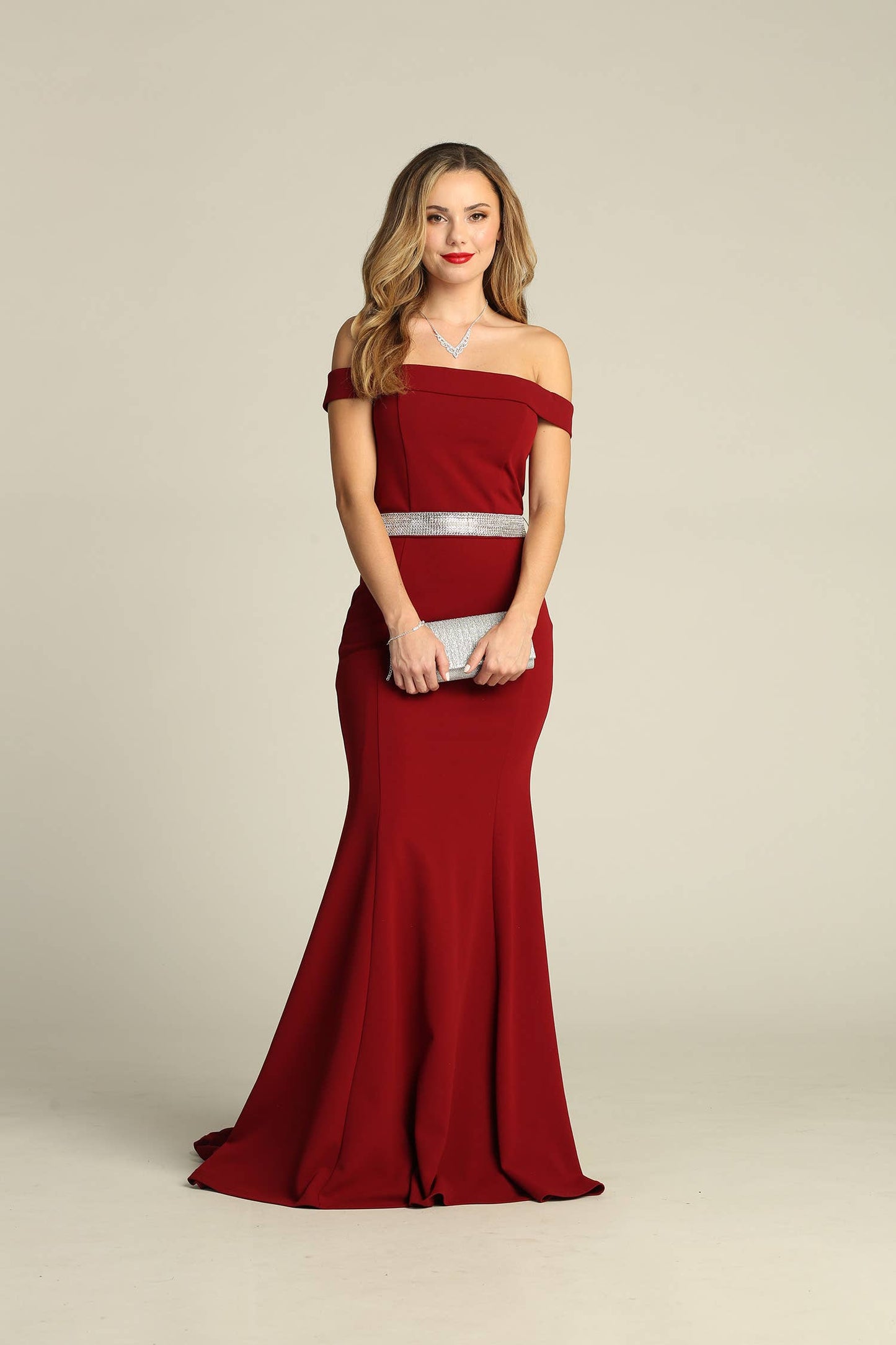 Off Shoulder Long Dress With Beaded Belt ~ Small