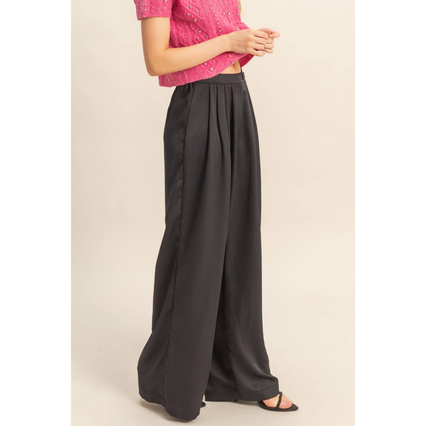 Wide-Leg Palazzo Pants With Pleated Detail