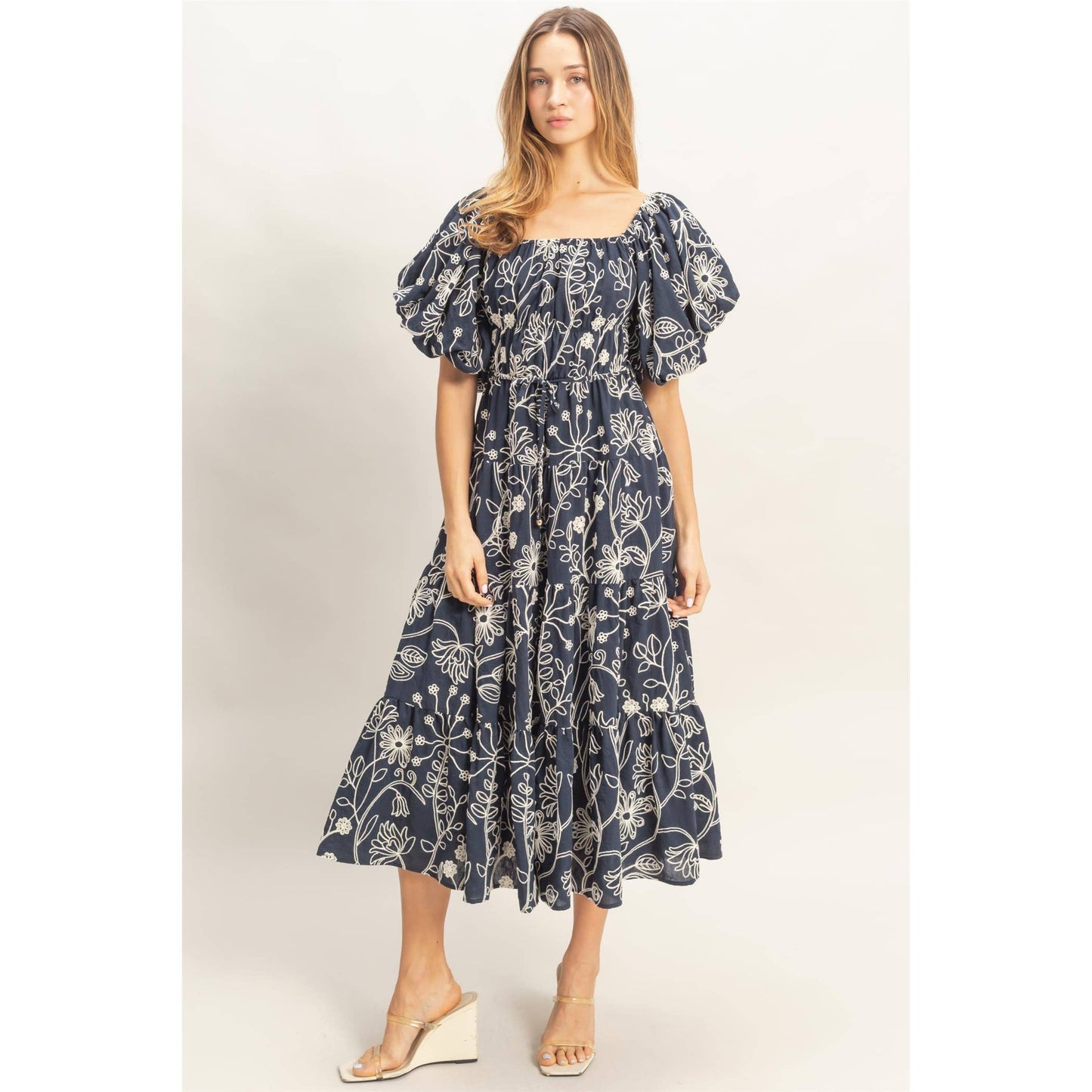 Floral Puff Sleeve Midi Dress