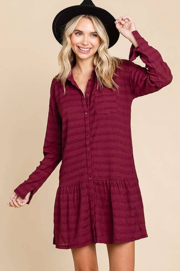 LSLV BUTTON DOWN TIERED TUNIC SHIRT