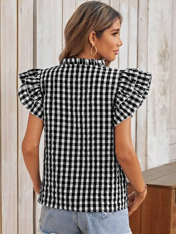 Double-layer ruffled edge patterned top (Multiple colors)