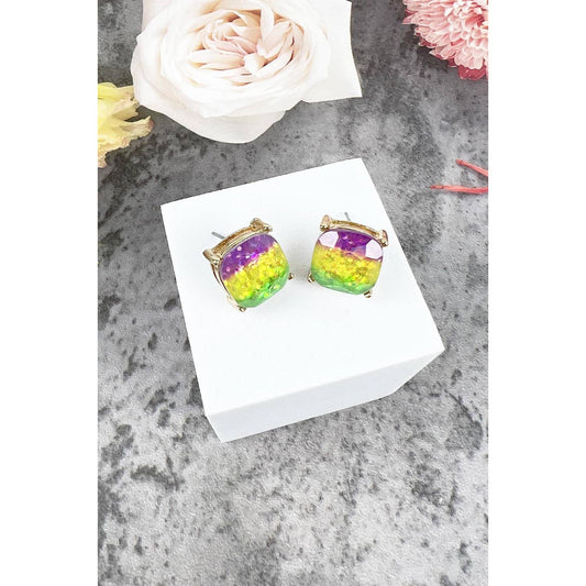 SEMI PRECIOUS GLASS STONE MARDIGRAS POST EARRING