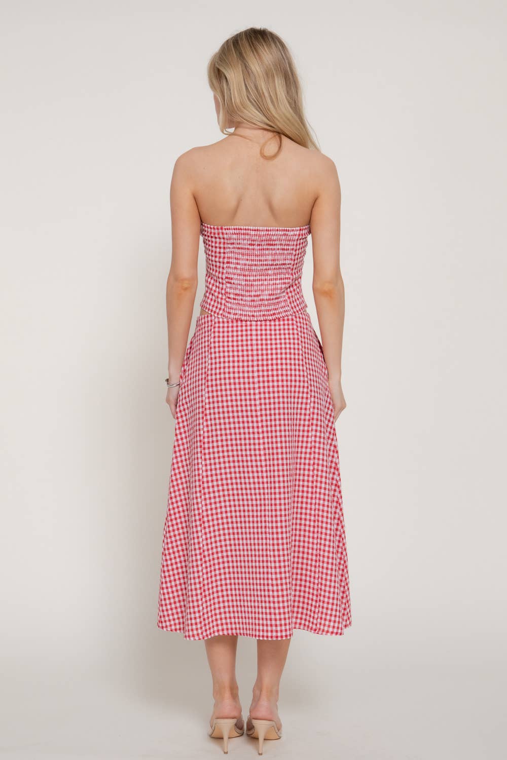 Seersucker Bandeau Top & A-line Midi Skirt Set