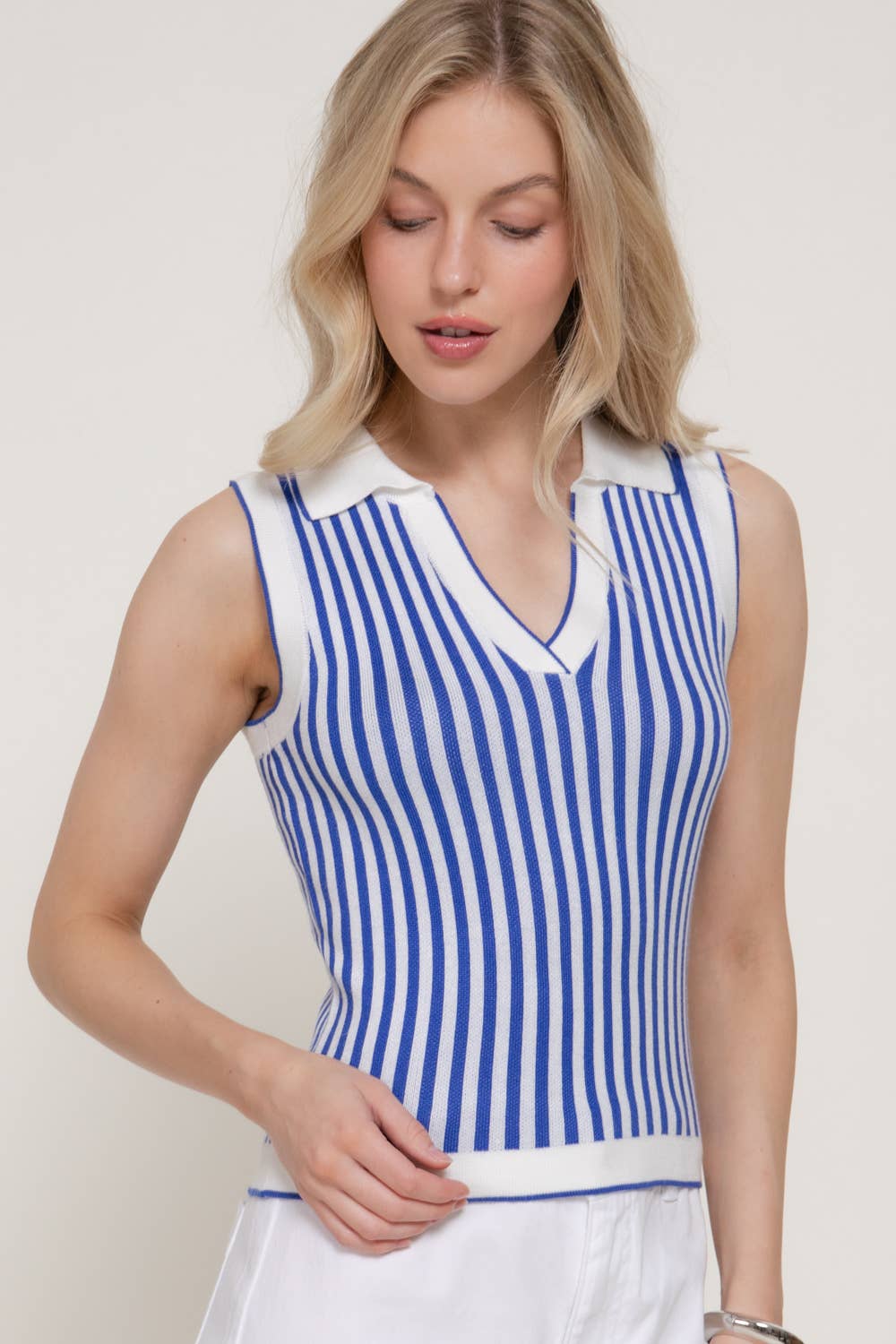Sleeveless Vertical Striped Sweater Top (Multiple Colors)