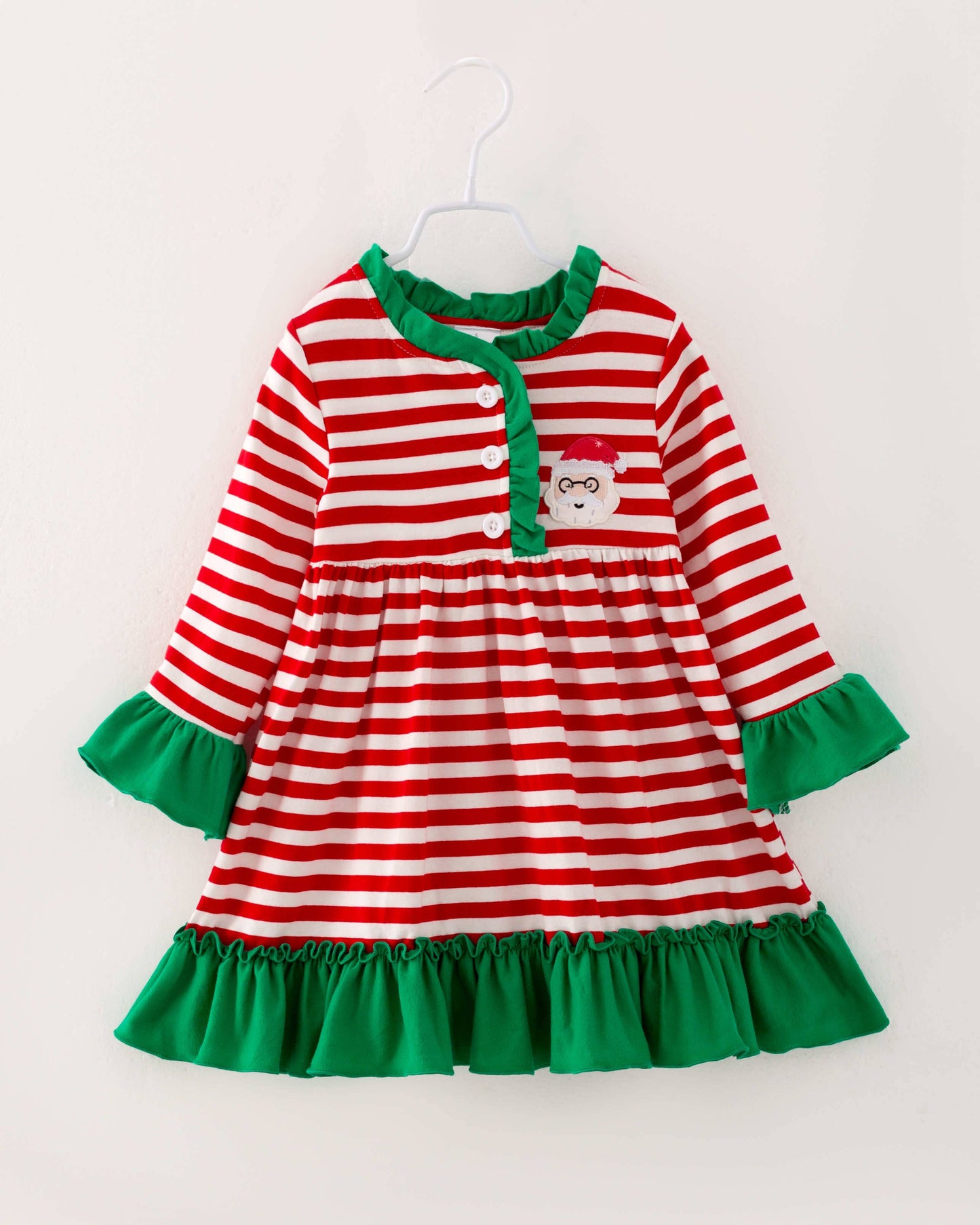 Christmas Red Striped Santa Ruffle Girl Dress Clothing