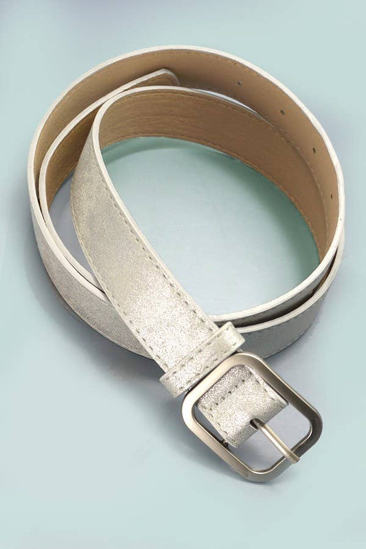 METALLIC SQUARE BUCKLE FAUX LEATHER BELT