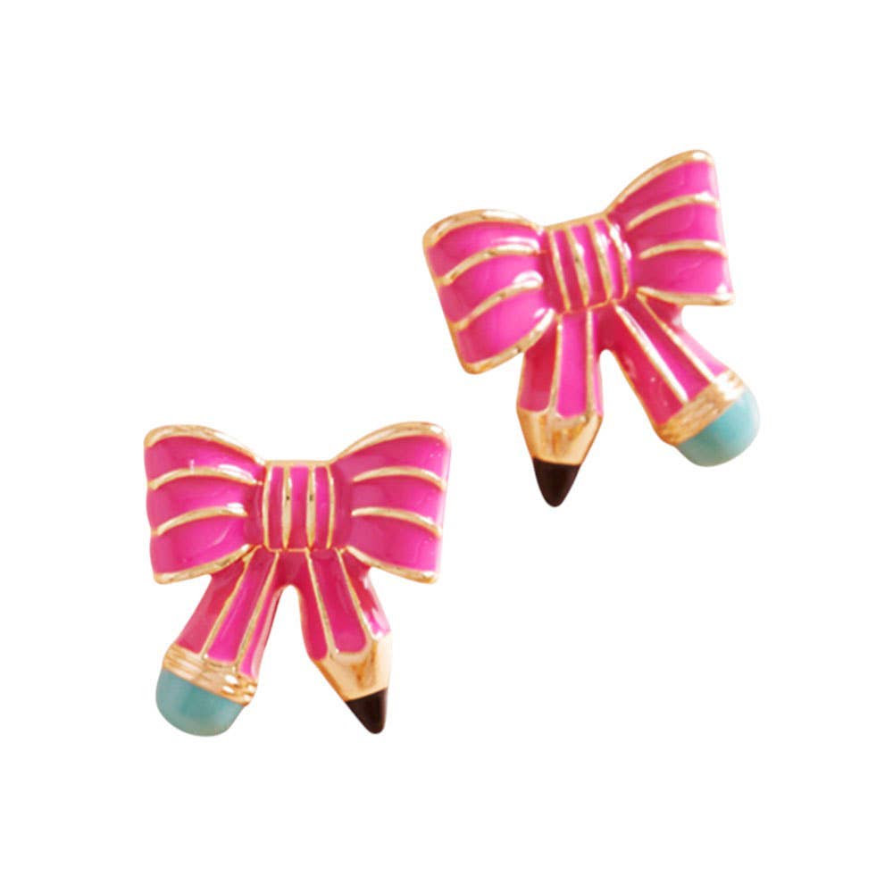 Enamel Pencil Bow Stud Earrings