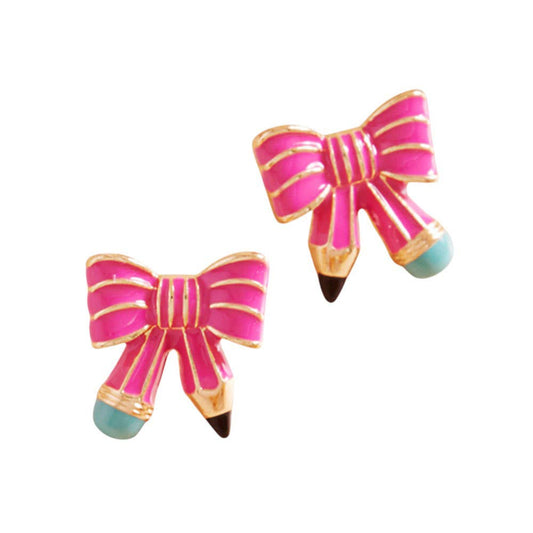 Enamel Pencil Bow Stud Earrings