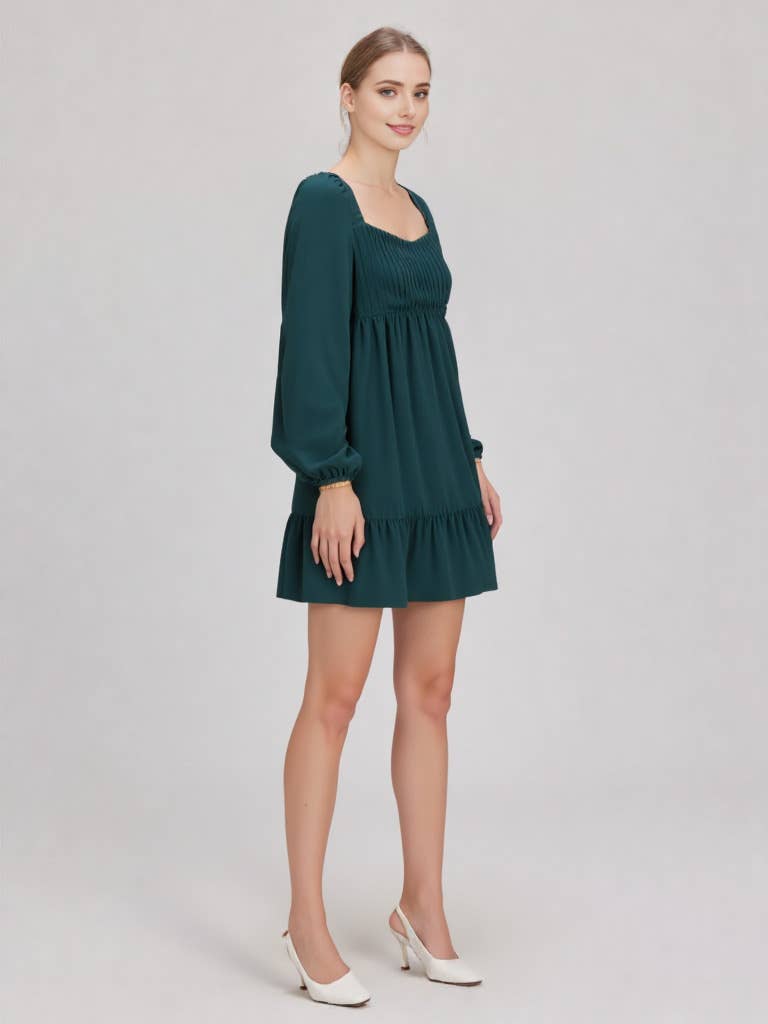 Forest Pleated Backless Mini Dress