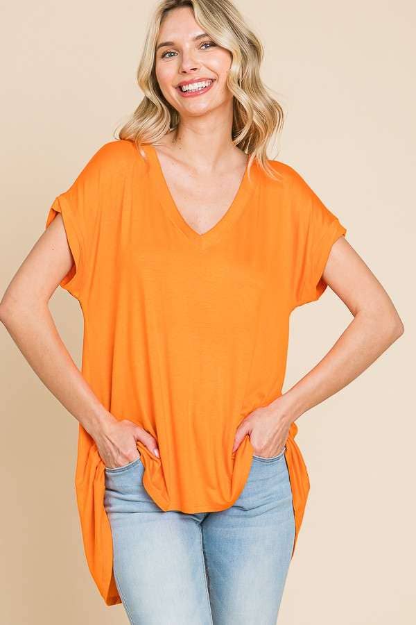 V Neck Flare Short Sleeve Top