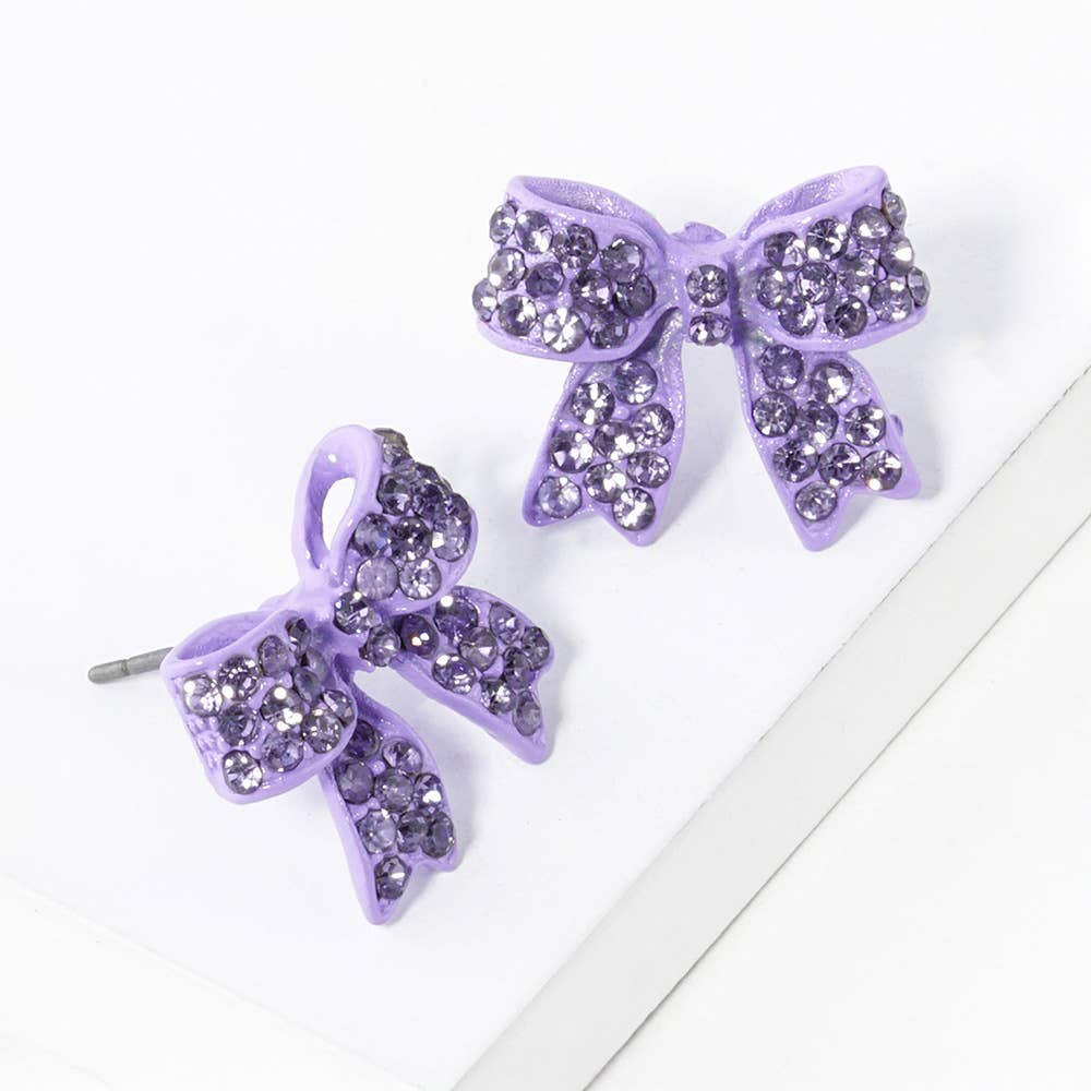 Crystal Rhinestone Pave Bow Stud Earrings