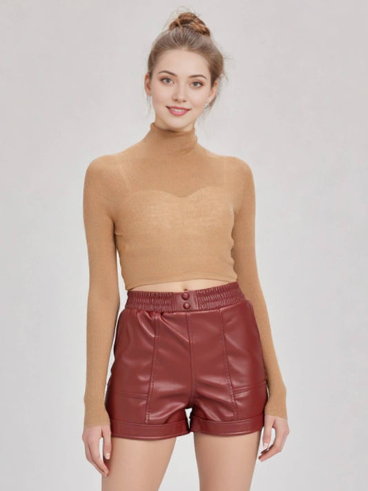 Faux Leather Casual Shorts