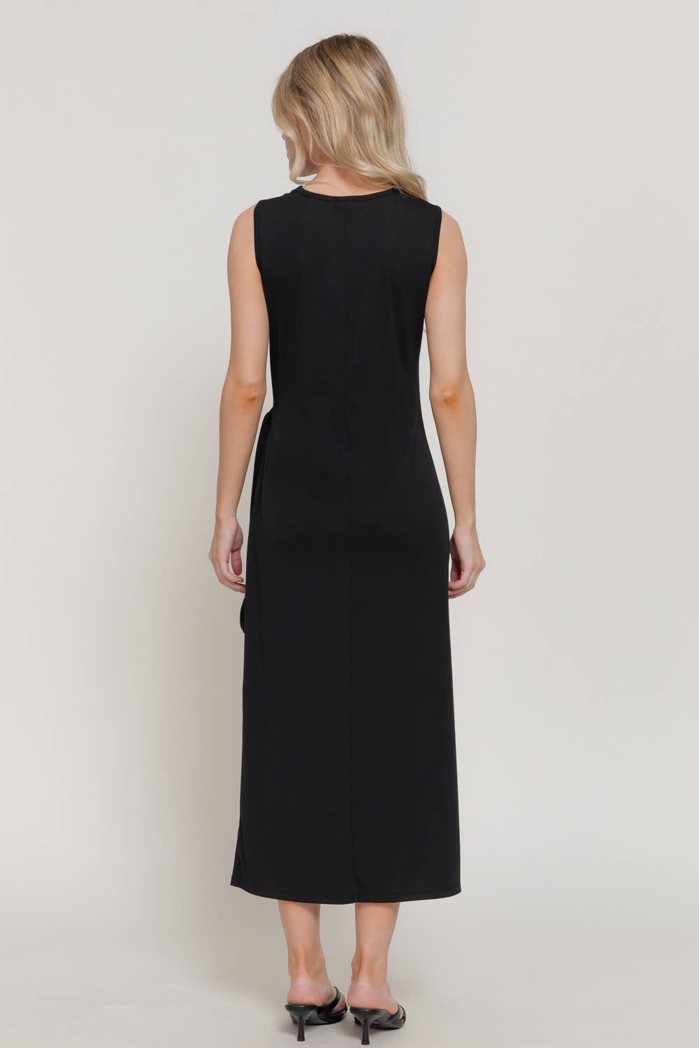 Sleeveless Round Neck Midi Dress with Waist Detail