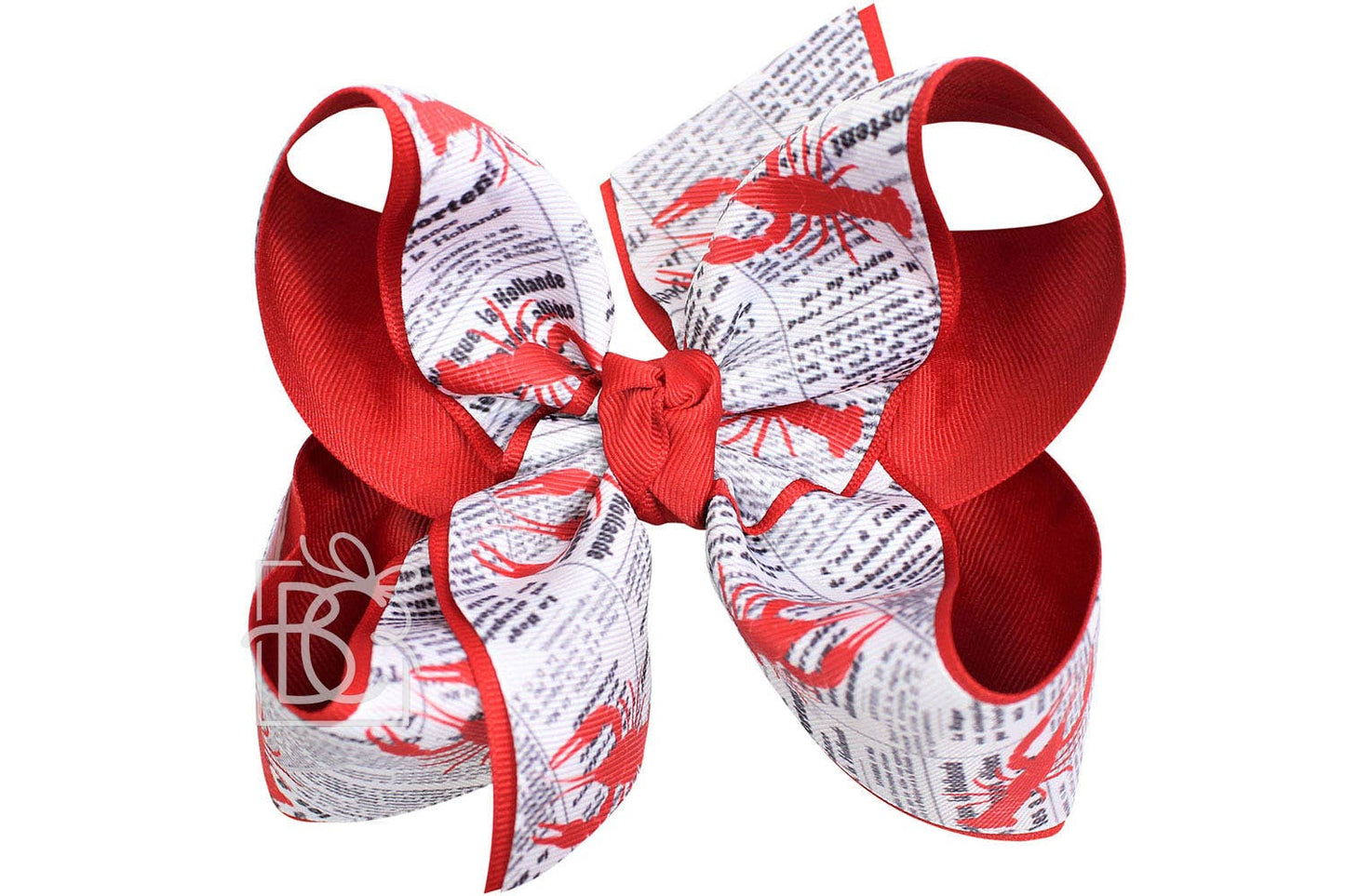 Newspaper & Crawfish Bow / 5.5" Huge - 2.25" Ribbons on Alligator Clip