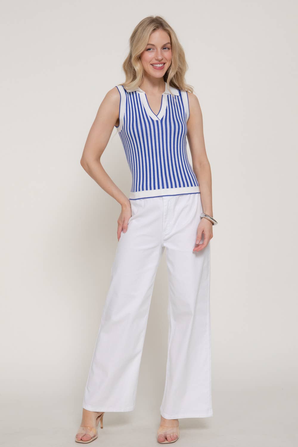 Sleeveless Vertical Striped Sweater Top (Multiple Colors)