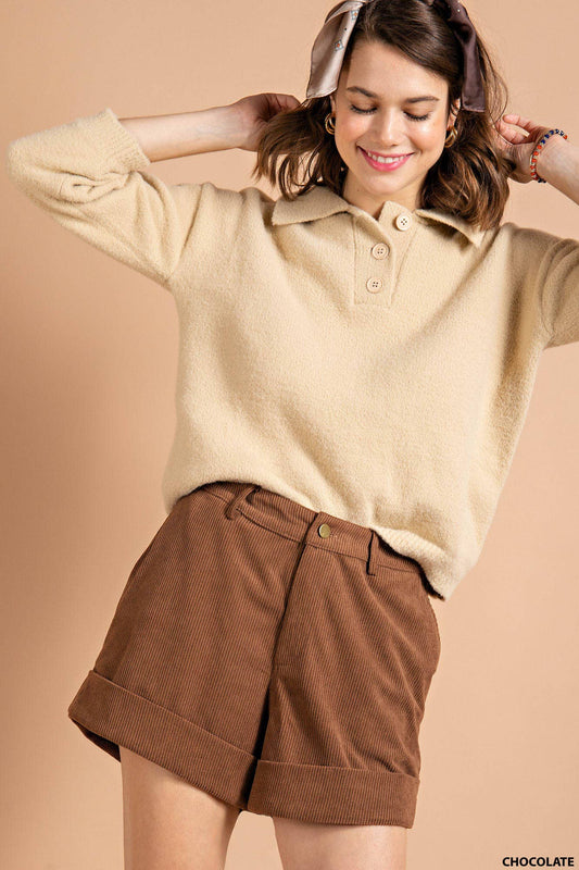 CHOCOLATE CORDUROY CUFF SHORTS