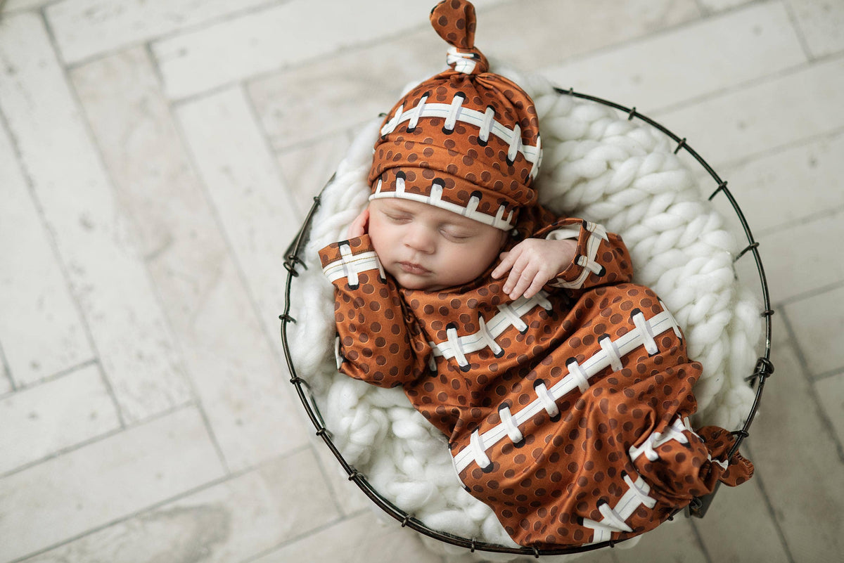 Infant Football Baby Gown and Hat Set: 0-3 Months