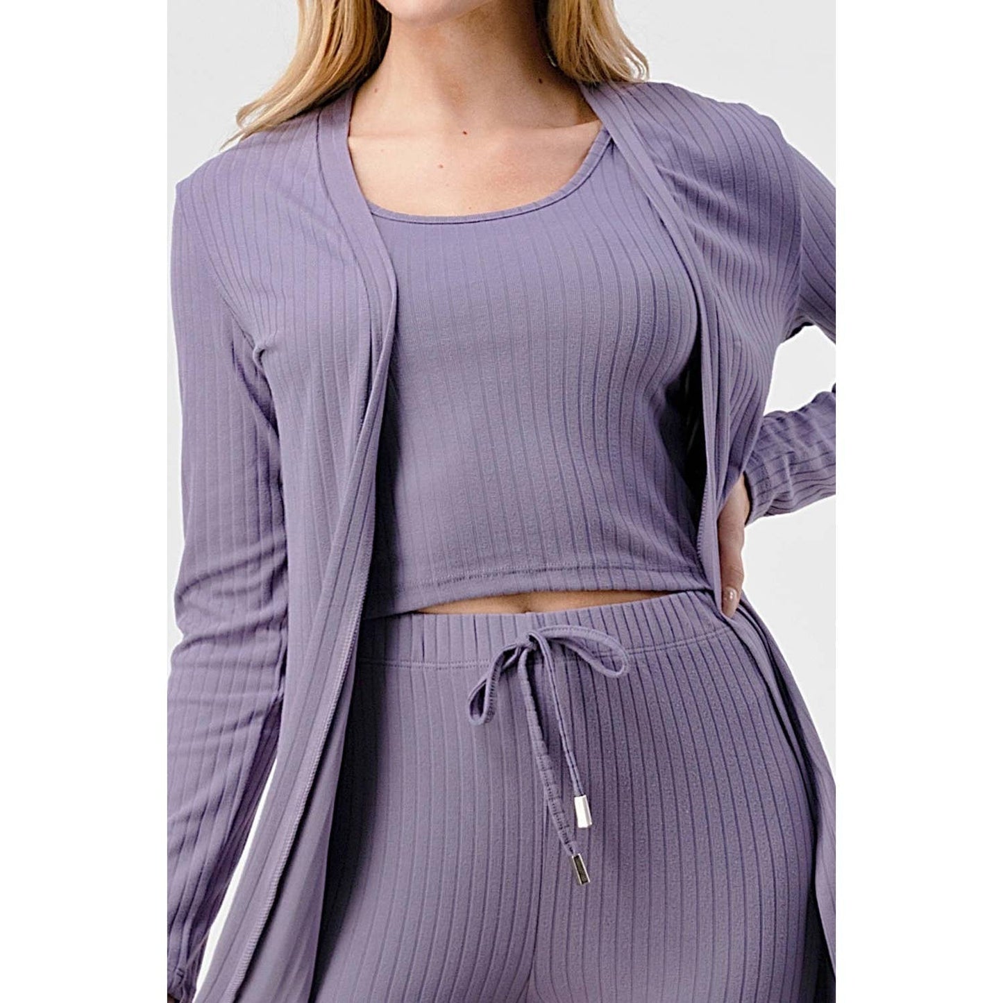 3PCS SET CROP TOP JOGGERS PANTS WITH CARDIGAN