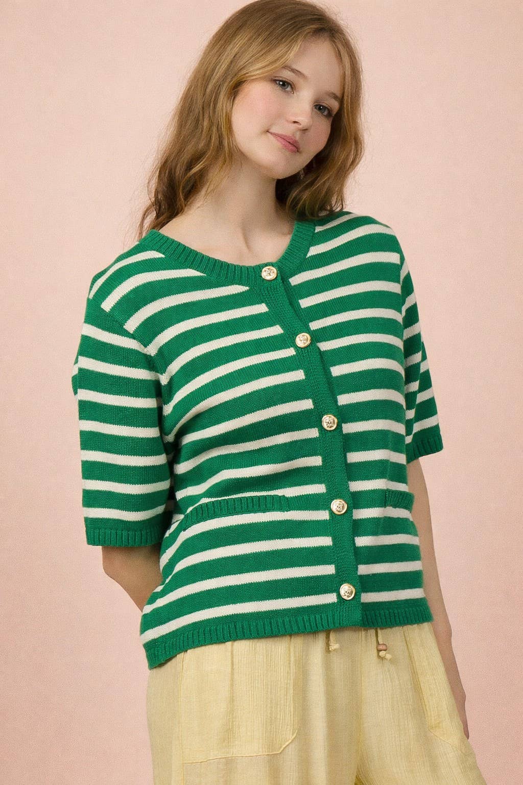 Stripe Button Down Knit Sweater Top