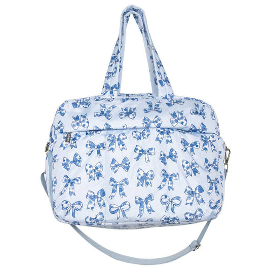 Light Blue Toile Coquette Bows Weekender: Light Blue