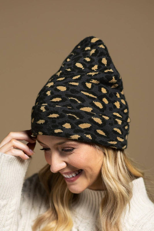 Leopard Print Knit Beanie