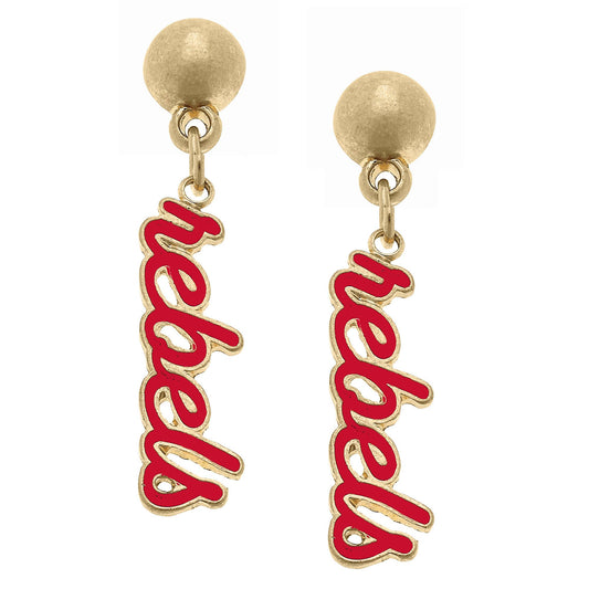 Rebels Enamel Script Earrings in Red