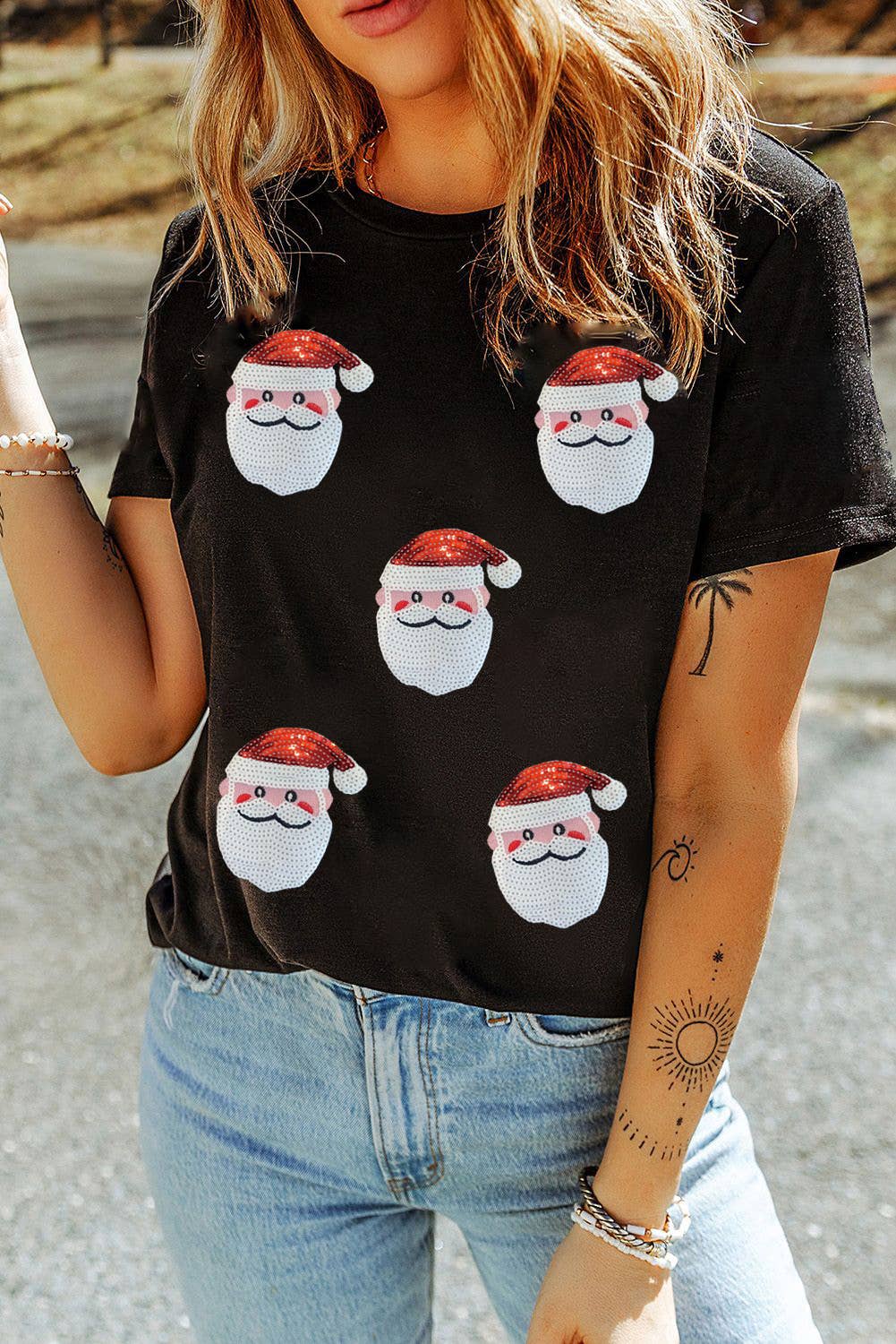 Sequin Christmas Claus Graphic T-Shirt