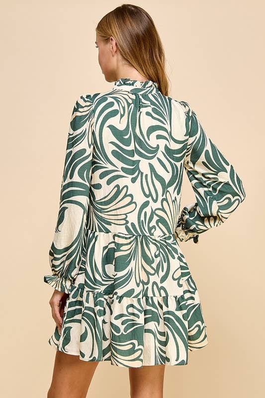 Printed Long Sleeve Dress ~ OLIVE