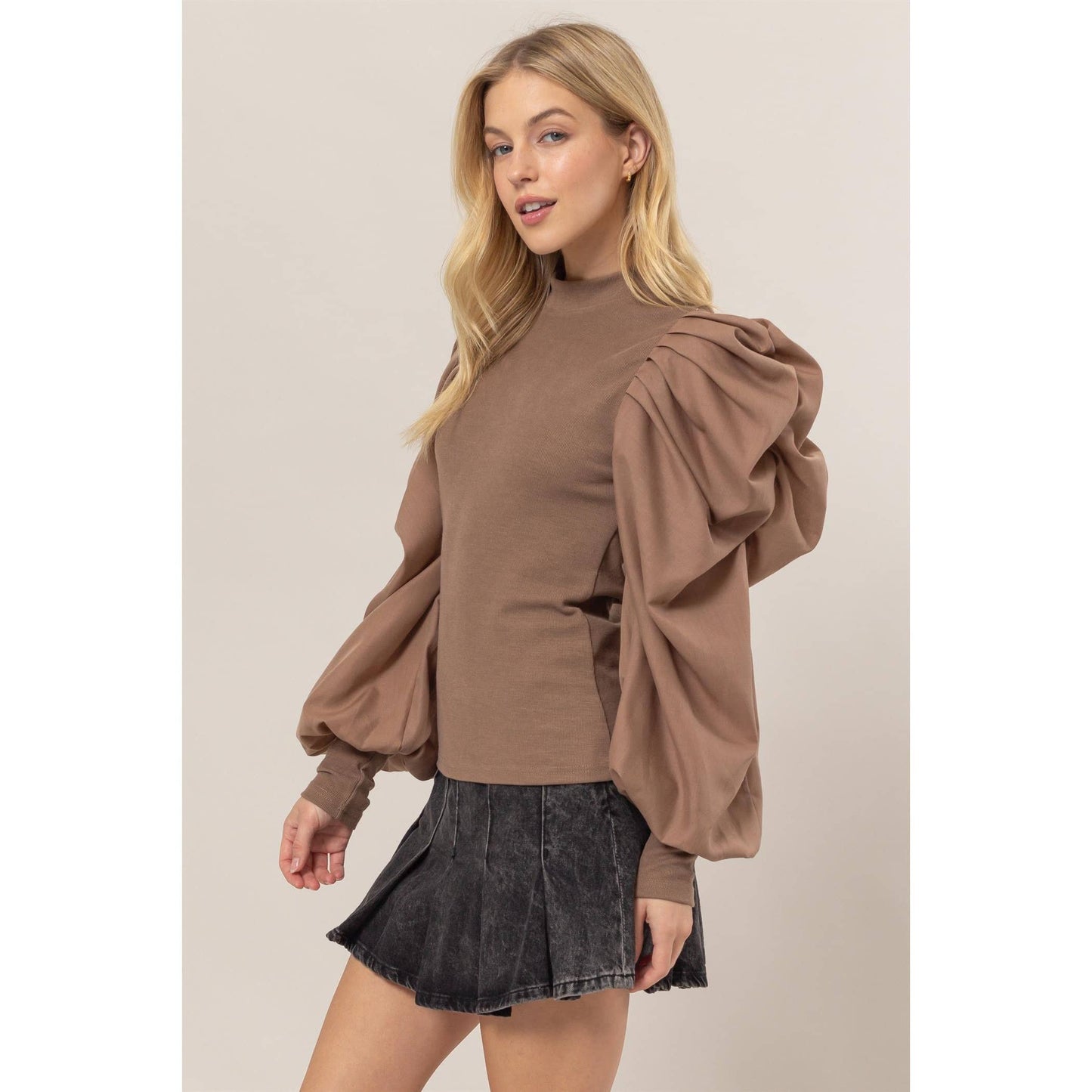 Mock Neck Puff Sleeve Blouse