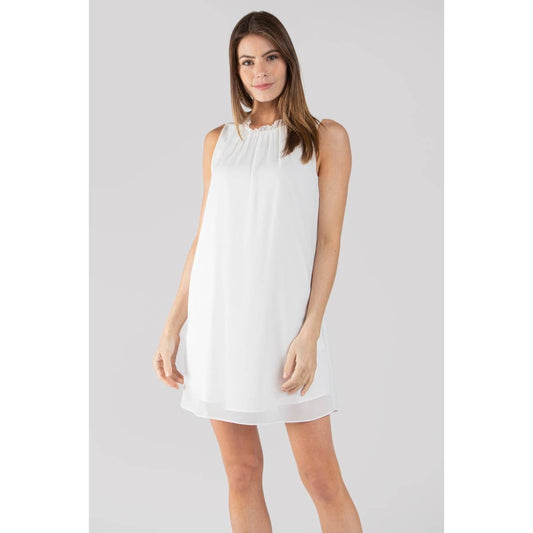 Shift Mini Dress With Pleated Neck