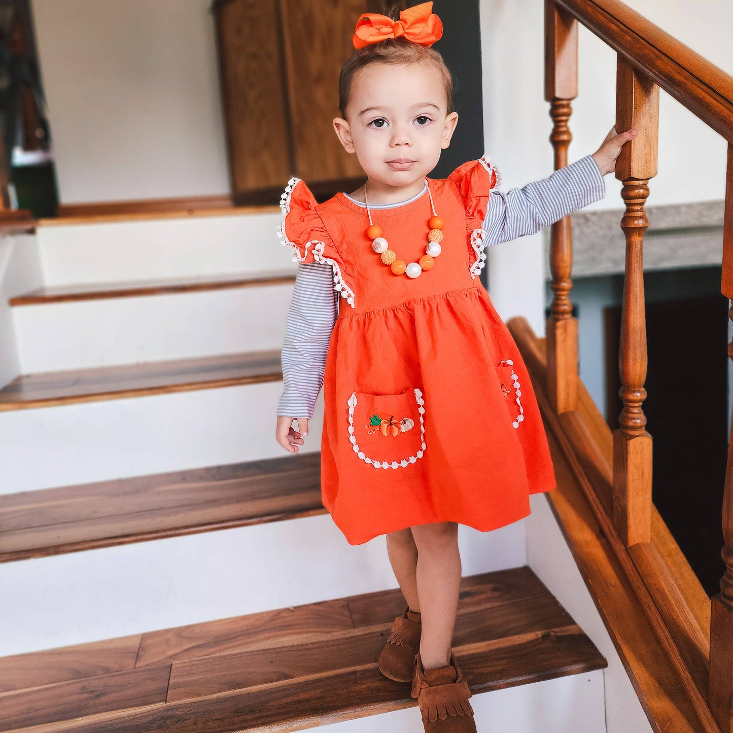 Girls Orange Fall Dress