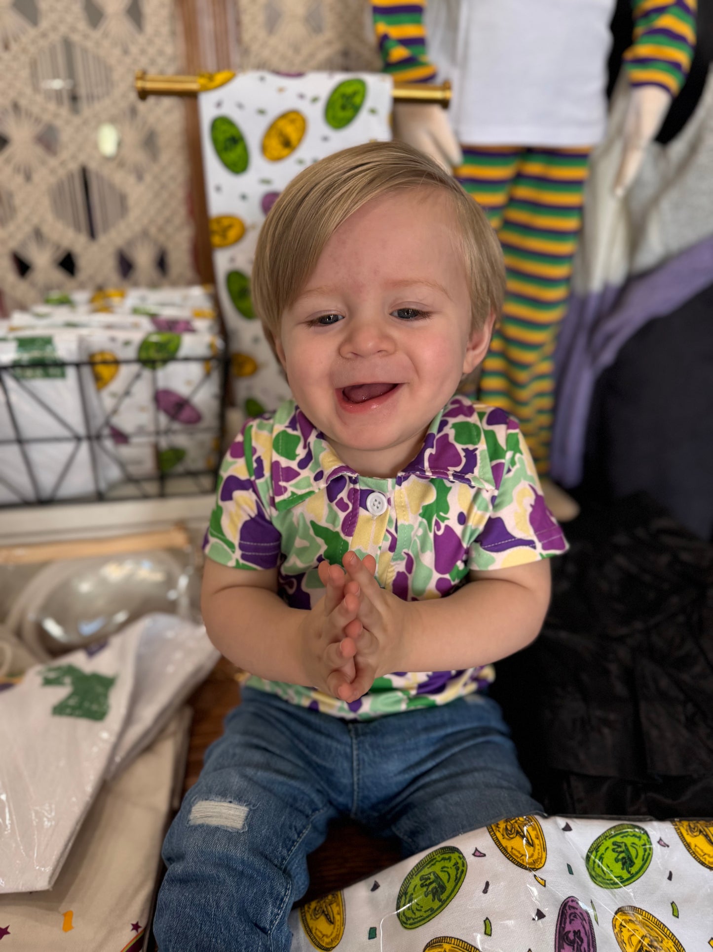 Baby Boys Camouflage Printed Mardi Gras Polo