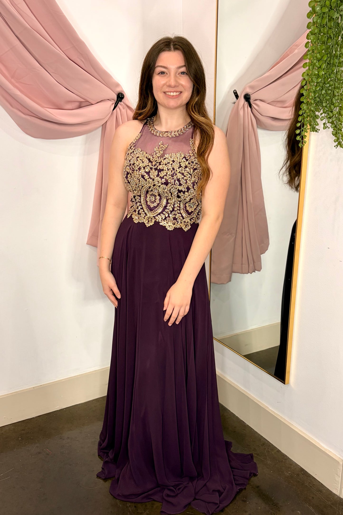 Plum Illusion Halter Neckline and A-Line Skirt ~ Small