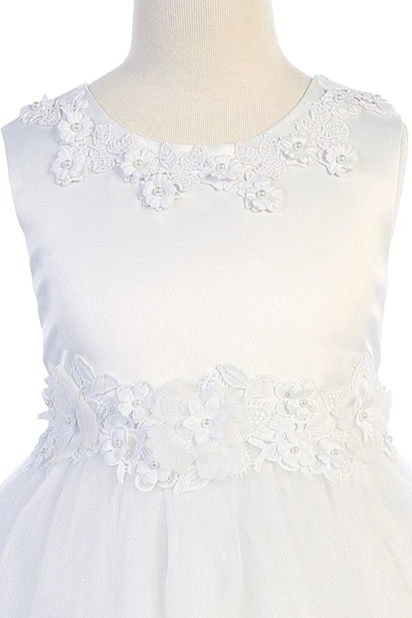 Luxurious Princess Ballgown Girls Dress with Floral Trim