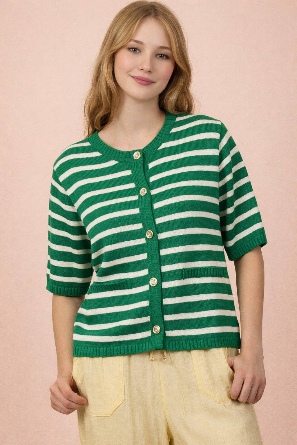Stripe Button Down Knit Sweater Top