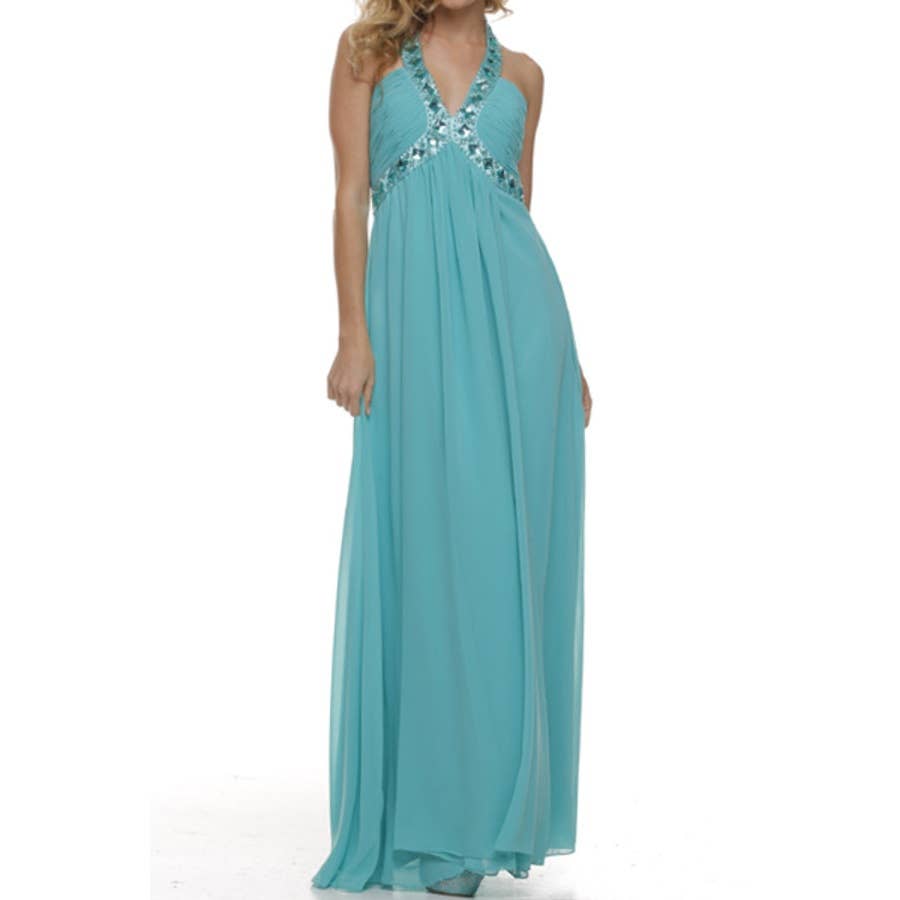 HALTER NECK WITH  BEADED FORMAL DRESS ~ Small
