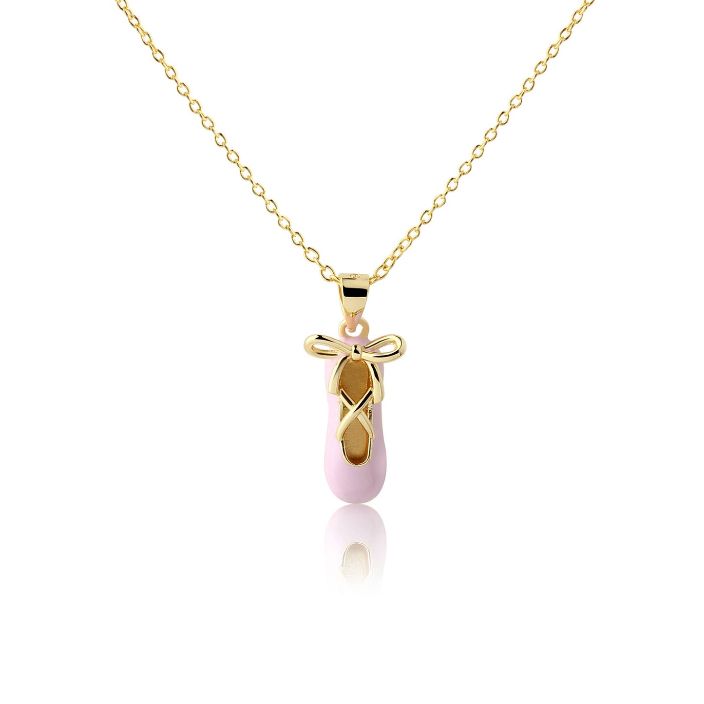 Girls 14K Gold-Plated Pink Ballet Slipper Necklace for Kids: 14 inch