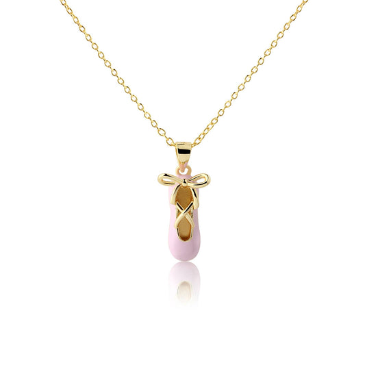 Girls 14K Gold-Plated Pink Ballet Slipper Necklace for Kids: 14 inch