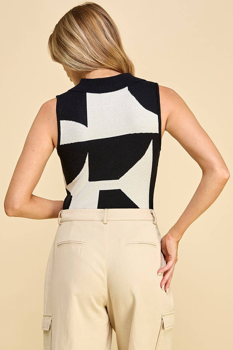 Geo Abstract Color block Sleeveless Knit Bodysuit