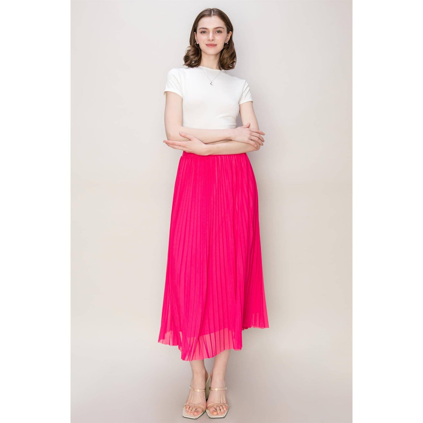 Pleated High-Waist Mesh Skirt