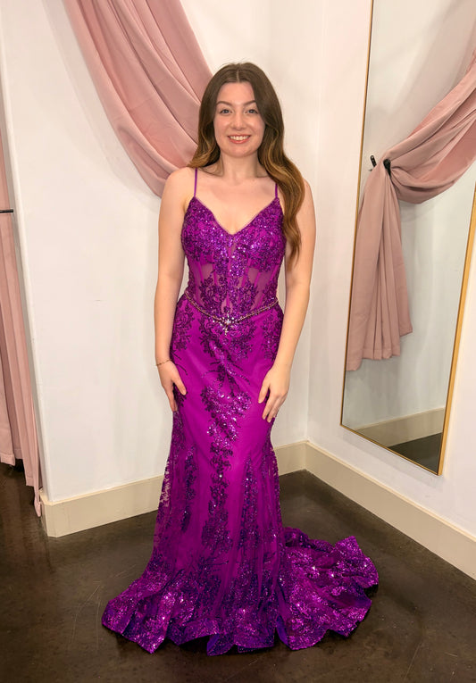 Magenta Flared Skirt Formal Dress ~ Large