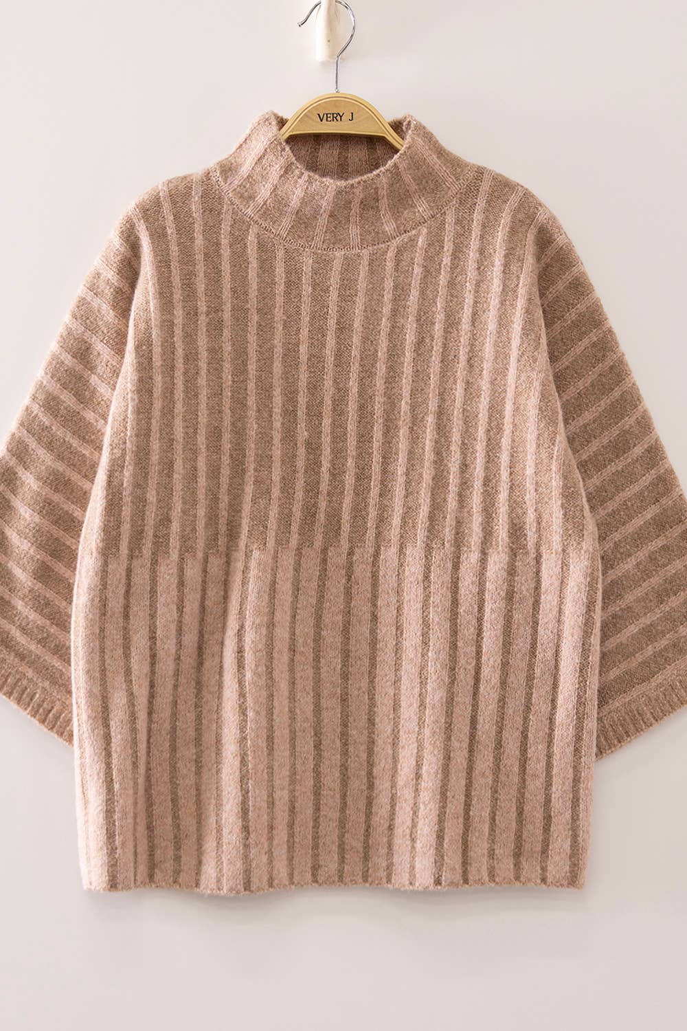 Ribbed Knit Mock Neck Sweater