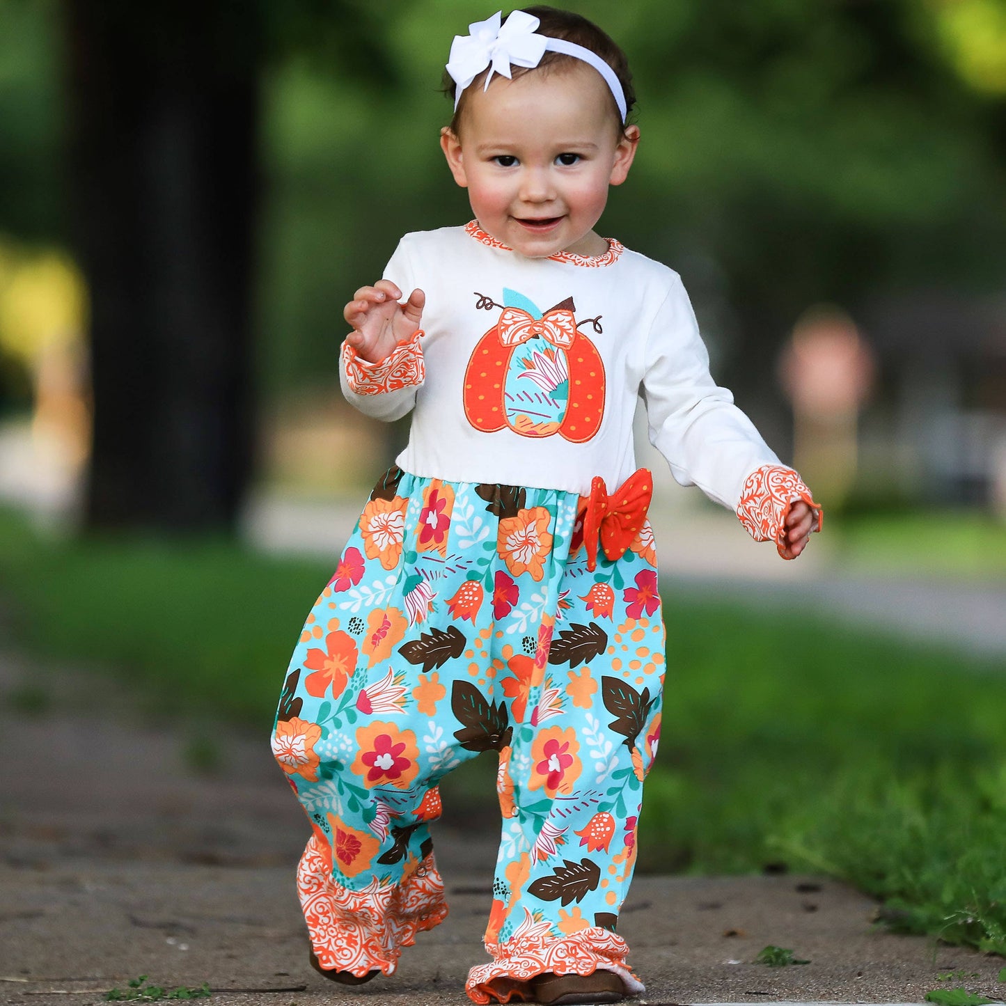 Baby Girls Thanksgiving Orange Pumpkin Romper