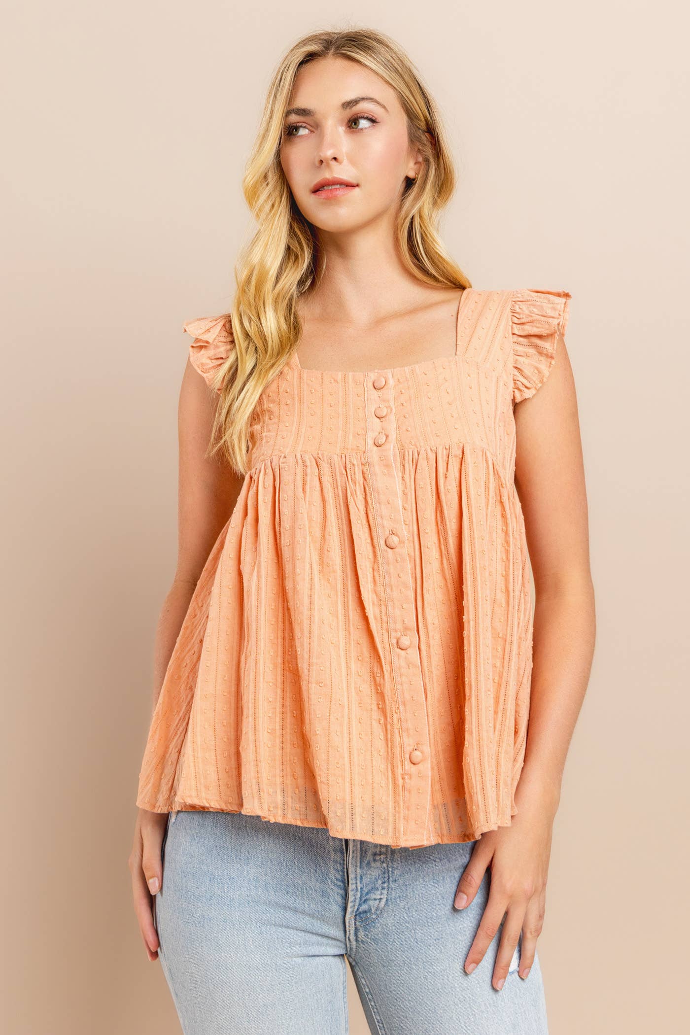 Rusty Peach Flare Bottom Blouse