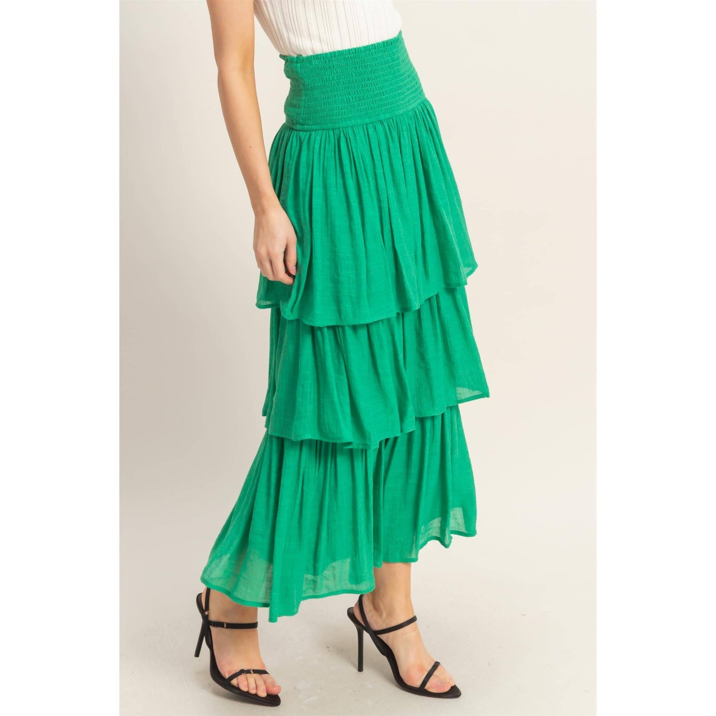 Green Tiered Smocked Waist Skirt