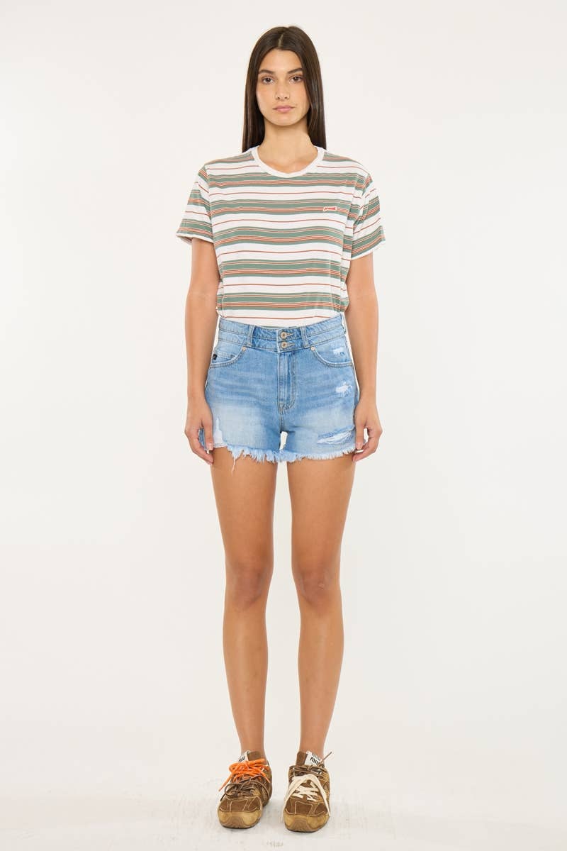HIGH RISE DOUBLE WAISTBAND MOM SHORTS ~ KanCan
