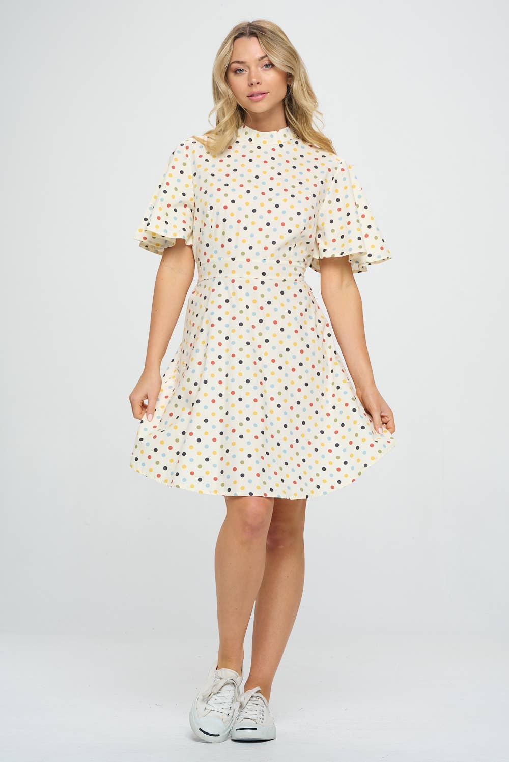 COLORFUL POLKA DOT FLARE SLEEVE DRESS