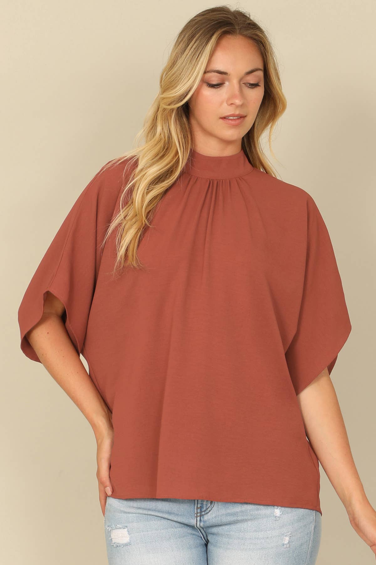 DOLMAN SLEEVE HIGH NECK TOP