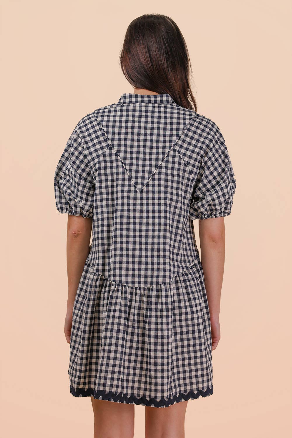 Checkered Half Button Down Mini Dress